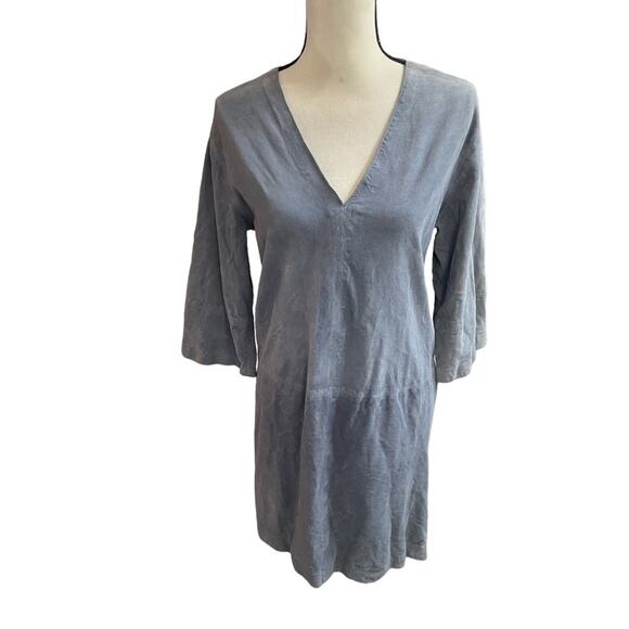 Vince Lamb Leather Suede Mini Dress V Neck Size Small Quiet Luxury - Picture 3 of 8
